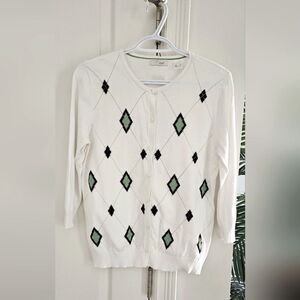 💝Women's White and Green Argyle Cardigan